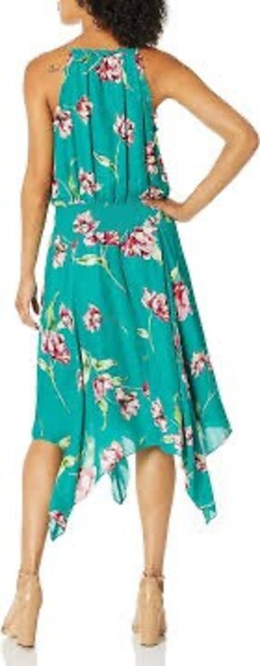Parker Nolen Dress Womens S Teal Floral Sleeveless V-Neck Midi Smocked - Picture 6 of 7